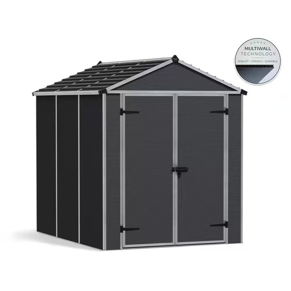 Rubicon 6 Ft. W X 8 Ft. D Resin Plastic Outdoor Garden Storage Shed with Floor (45.6 Sq. Ft.) in Dark Gray