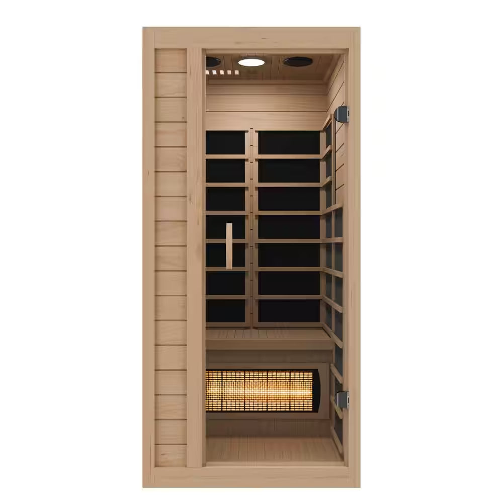 S13HD Series 1-Person Indoor Hemlock Wooden Infrared Saunas with Carbon FAR, LED Touch Control Panel and Heater