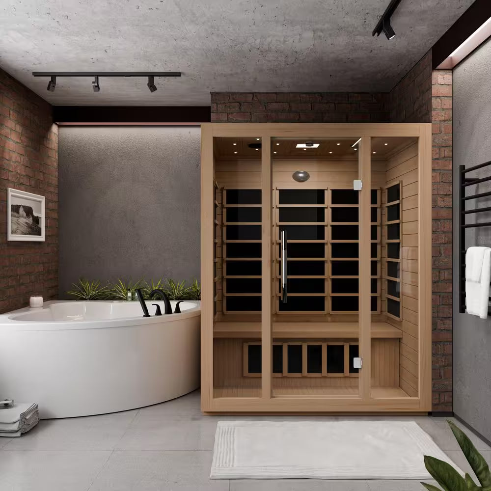 S08HD Series 3-Person Indoor Hemlock Wooden Carbon FAR Infrared Home Sauna Room with LED Touch Control Panel and Heater