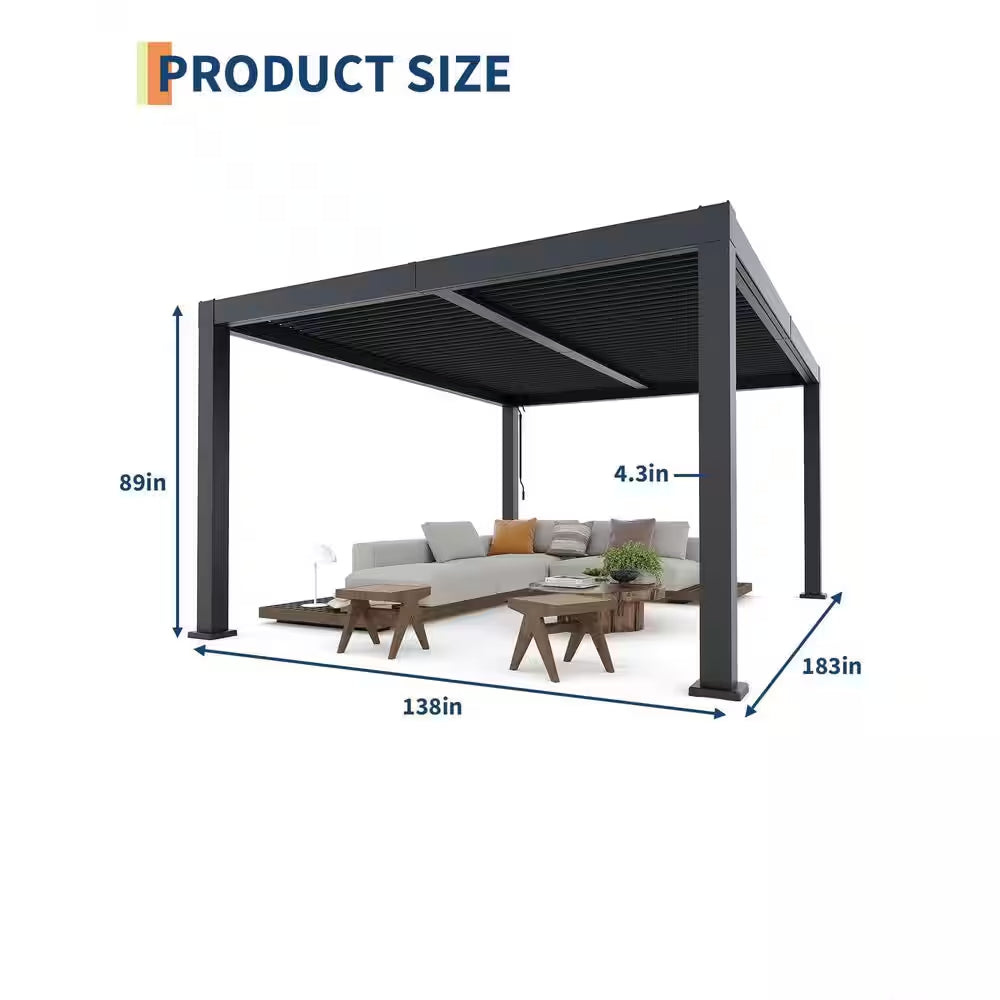 12X16Ft Louvered Pergola - All-Aluminum Outdoor Pergolas with Adjustable Louvered Roof,Outdoor Gazebo for Deck, Patio