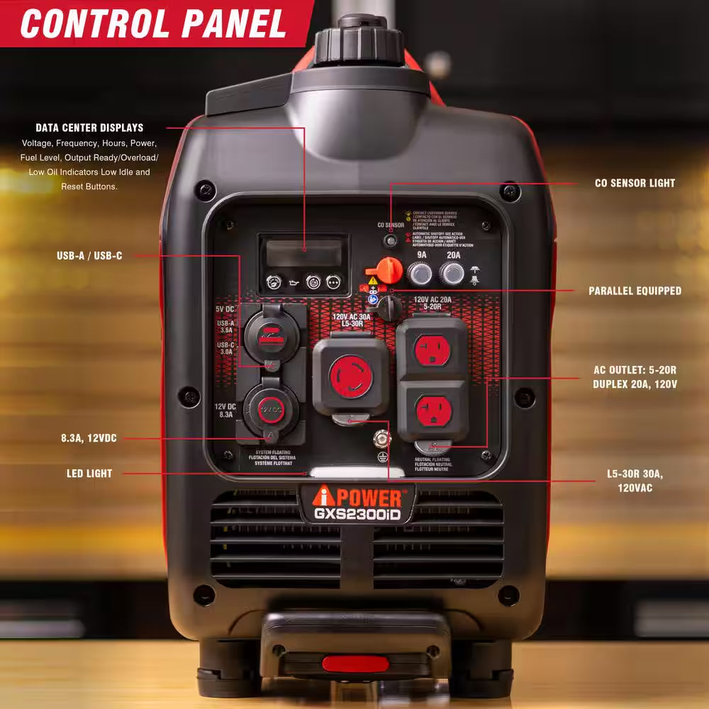 2300-Watt Recoil Start Gas Propane Powered Ultra Light-Weight Inverter Generator 80Cc OHV Engine and CO Sensor Shutdown