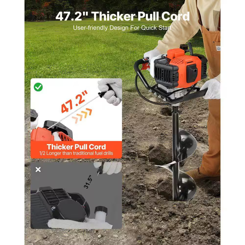 Post Hole Digger, 30 In. Long Alloy Steel Auger 52Cc 1450W Auger Post Hole Digger, Gas Powered Earth Digger