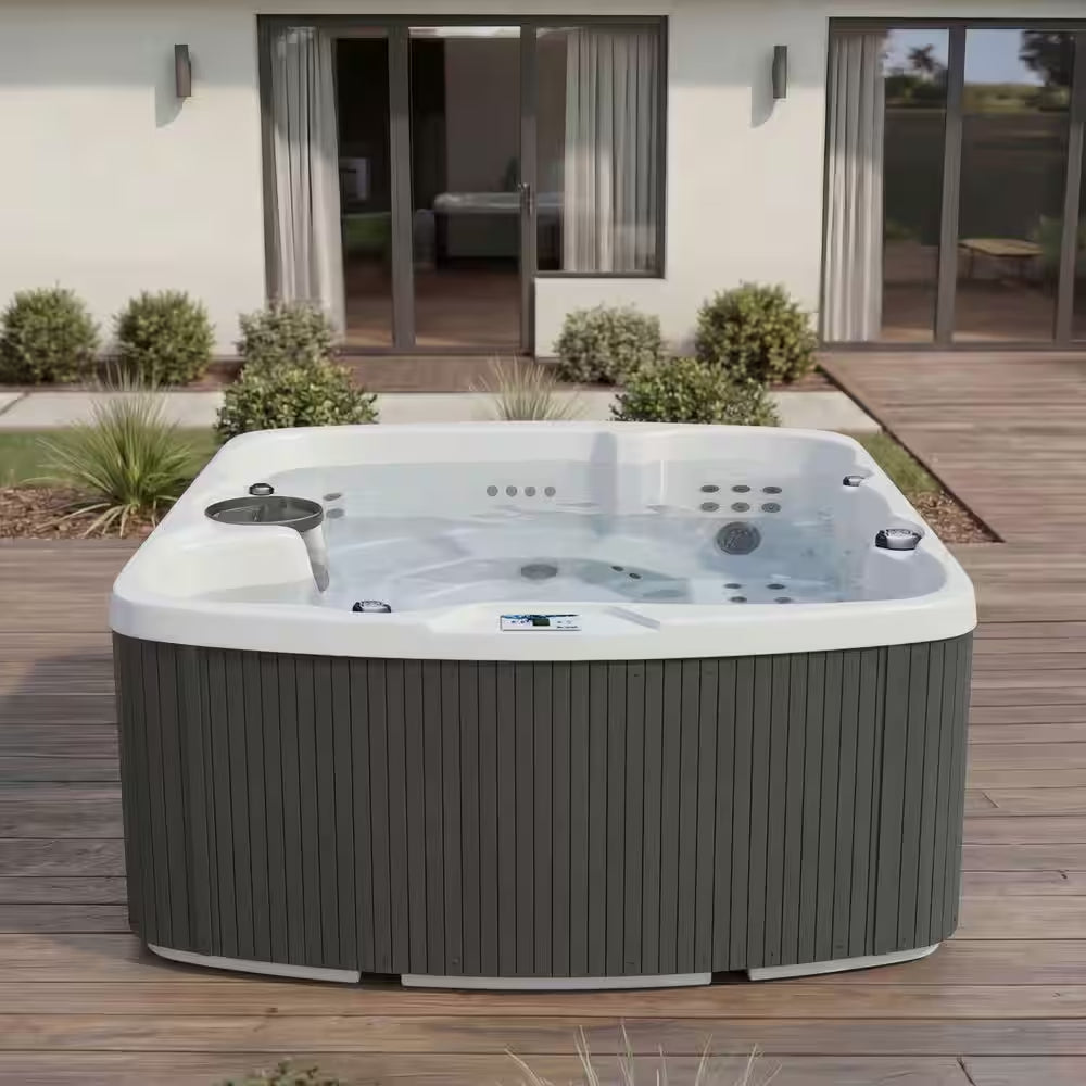 Leganza 6-Person 90-Jet 230V Hot Tub in Arctic White/Coastal Gray with Lounge Seating