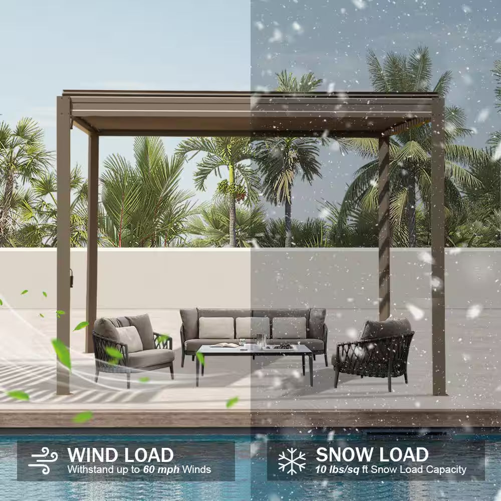 10 Ft. X 10 Ft. Brown Aluminum Metal Louvered Pergola