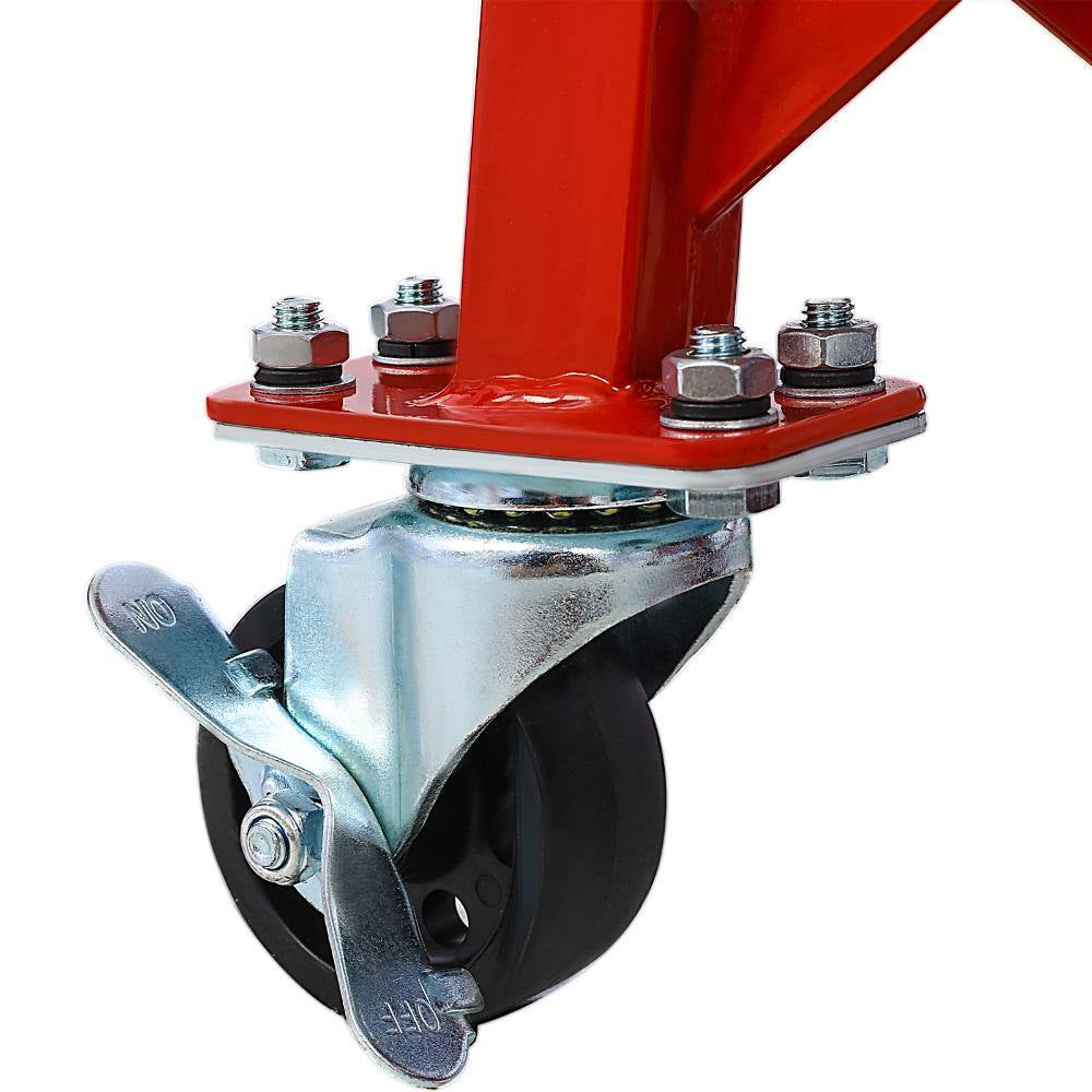 300 Lbs Hydraulic Motorcycle Scissor Jack Lift with Foot Step and Wheels, Red, Suitable for Small Dirt Bikes