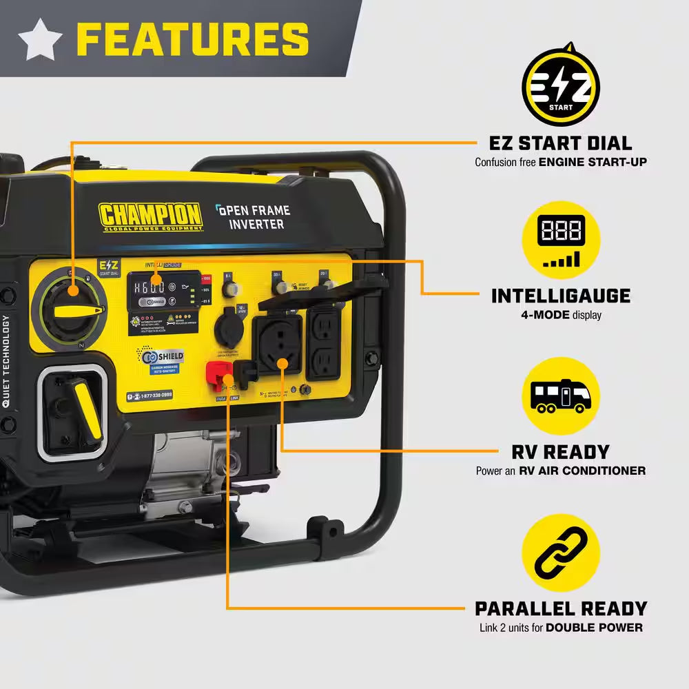 5500/4000-Watt Recoil Start Gas Open Frame Inverter Generator, Free 3-Year Warranty for RV and Home (CARB)