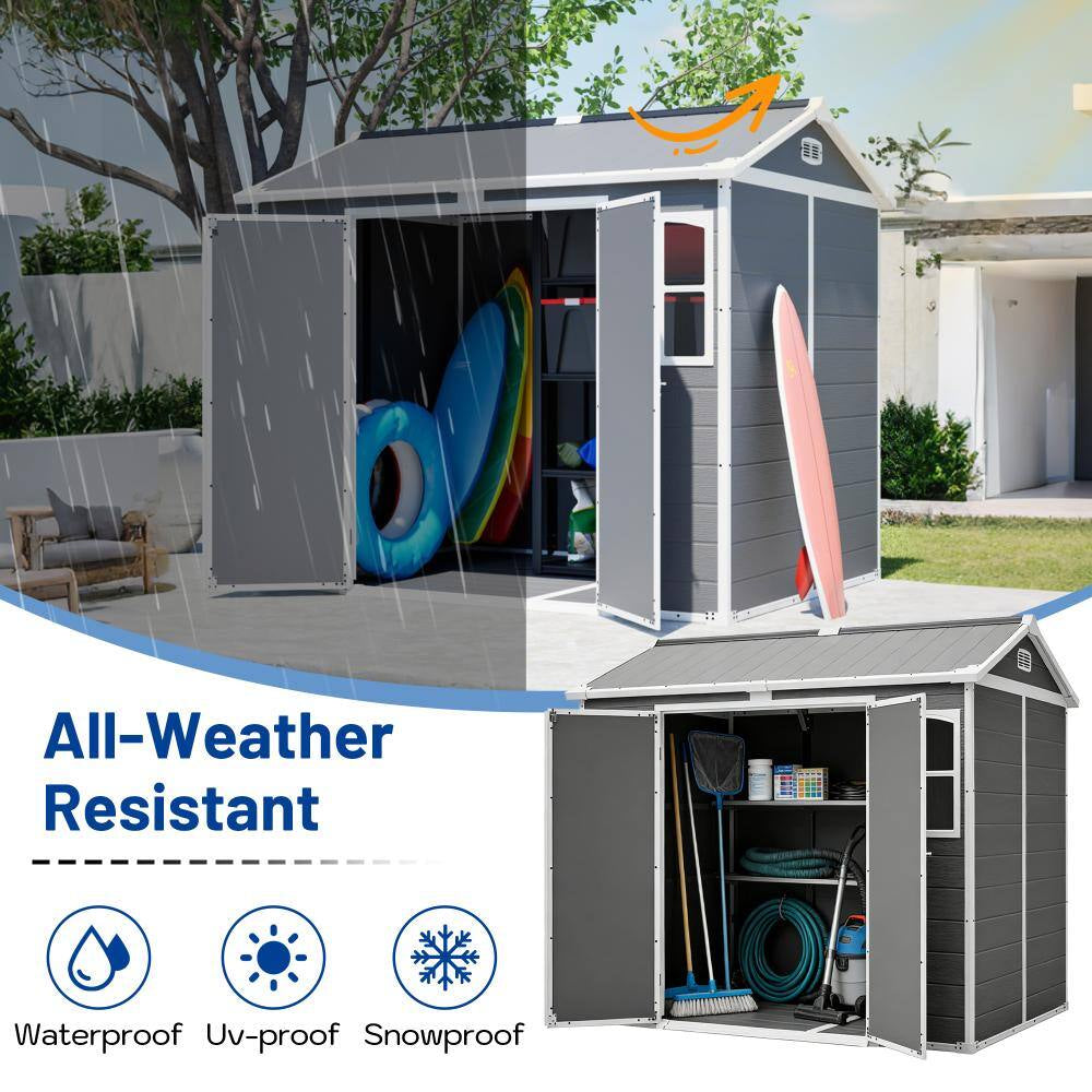 8X6 Ft Plastic Utility Shed with Lockable Door, Ventilation , Waterproof Design for Garden,Coverage Area- 46 Sq.Ft