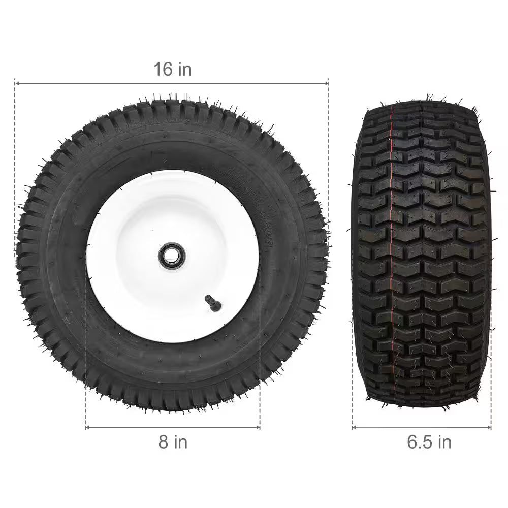 Lawn Mower Tires with Rim 16 X 6.5-8 In. Tubeless 2-Pack with 16 Adapters