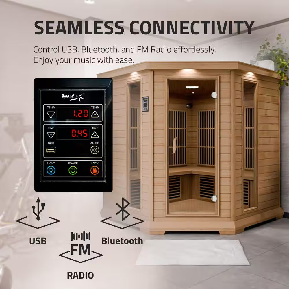 S10HD Series 5-Person Indoor Hemlock Wooden Infrared Sauna with Carbon FAR, LED Touch Control Panel