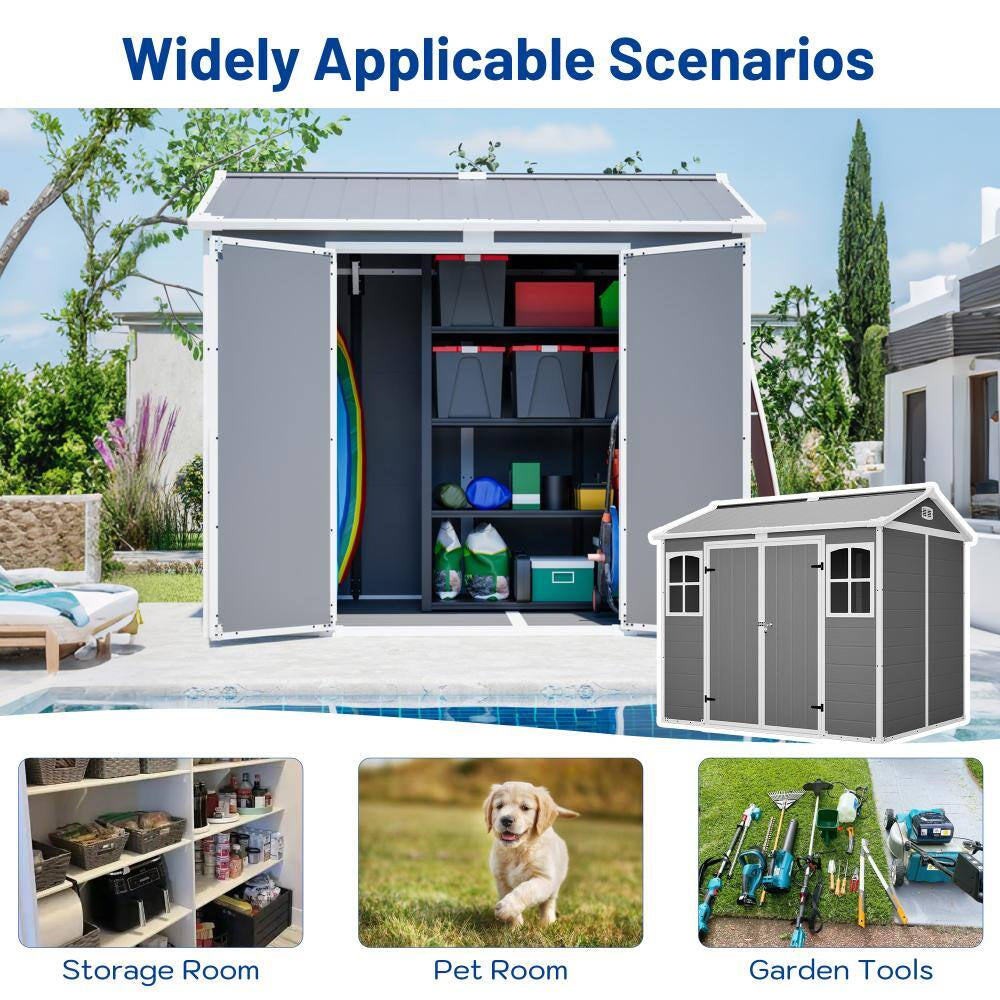 8X6 Ft Plastic Utility Shed with Lockable Door, Ventilation , Waterproof Design for Garden,Coverage Area- 46 Sq.Ft
