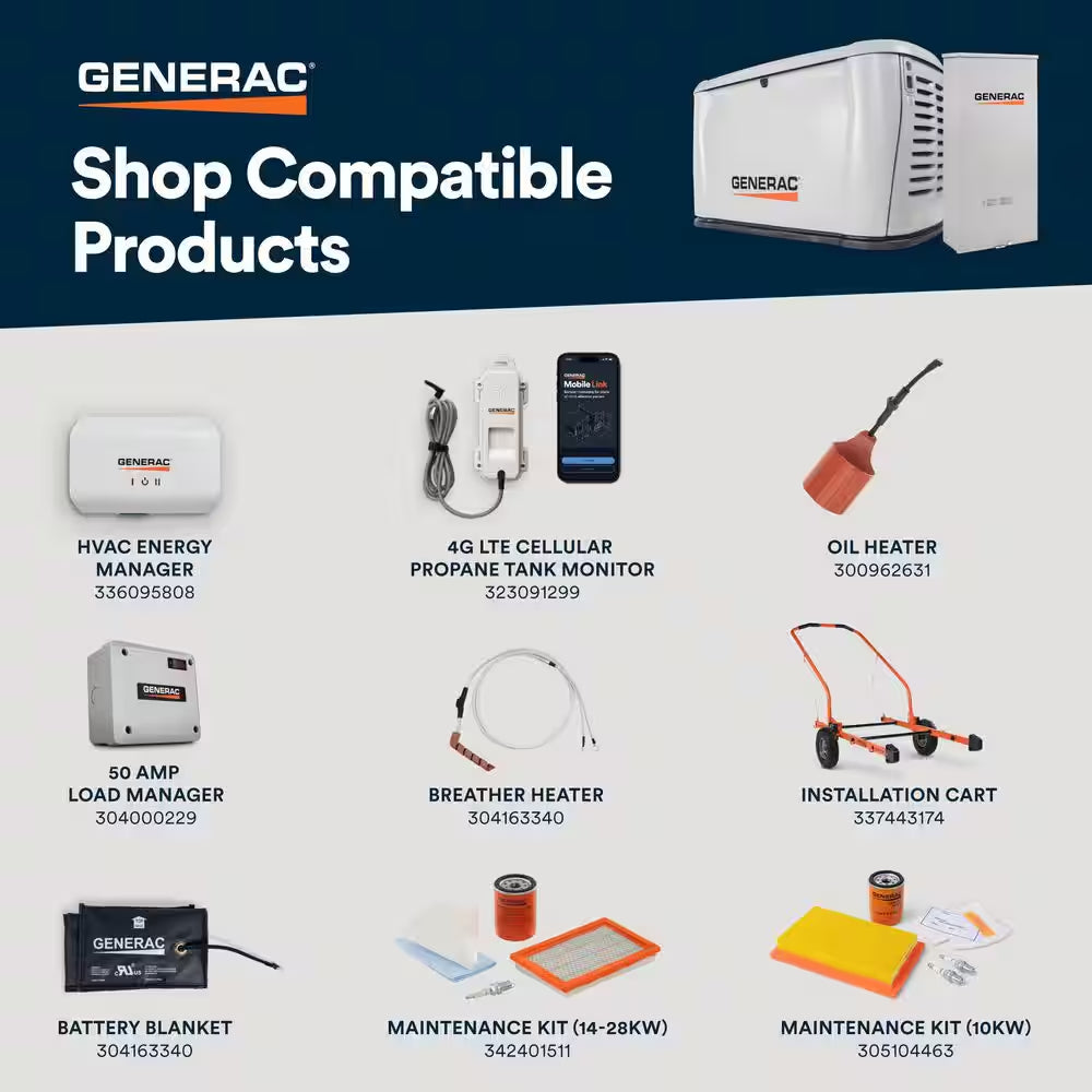 22Kw Air-Cooled Auto Start Natural Gas or Propane Whole House Generator and 200 Amp Transfer Switch W/ Smart Monitoring