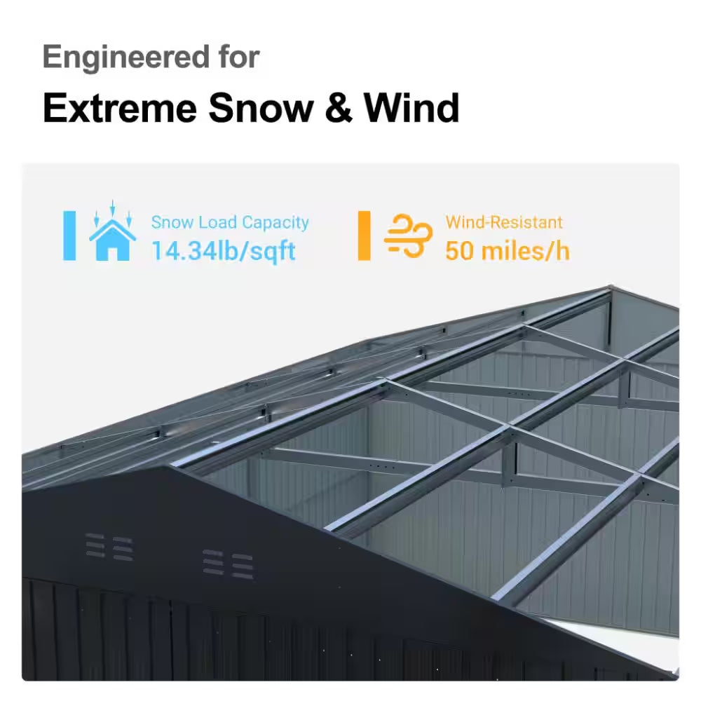 20X13 FT. Black Metal Outdoor Storage Shed Utility Tool House with Window, 2 Doors and 4 Vents