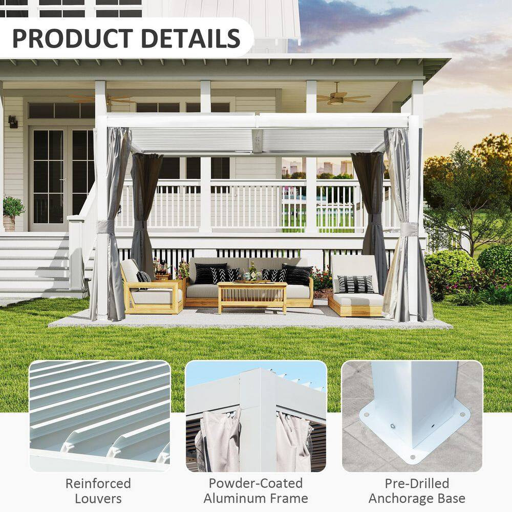 12 Ft. X 10 Ft. Aluminum Pergola with Louvered Roof and Drainage System, White