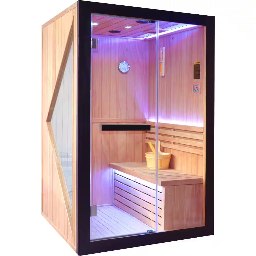 2-Person Indoor African Pine Wet/Dry Sauna with Electric Sauna Heater