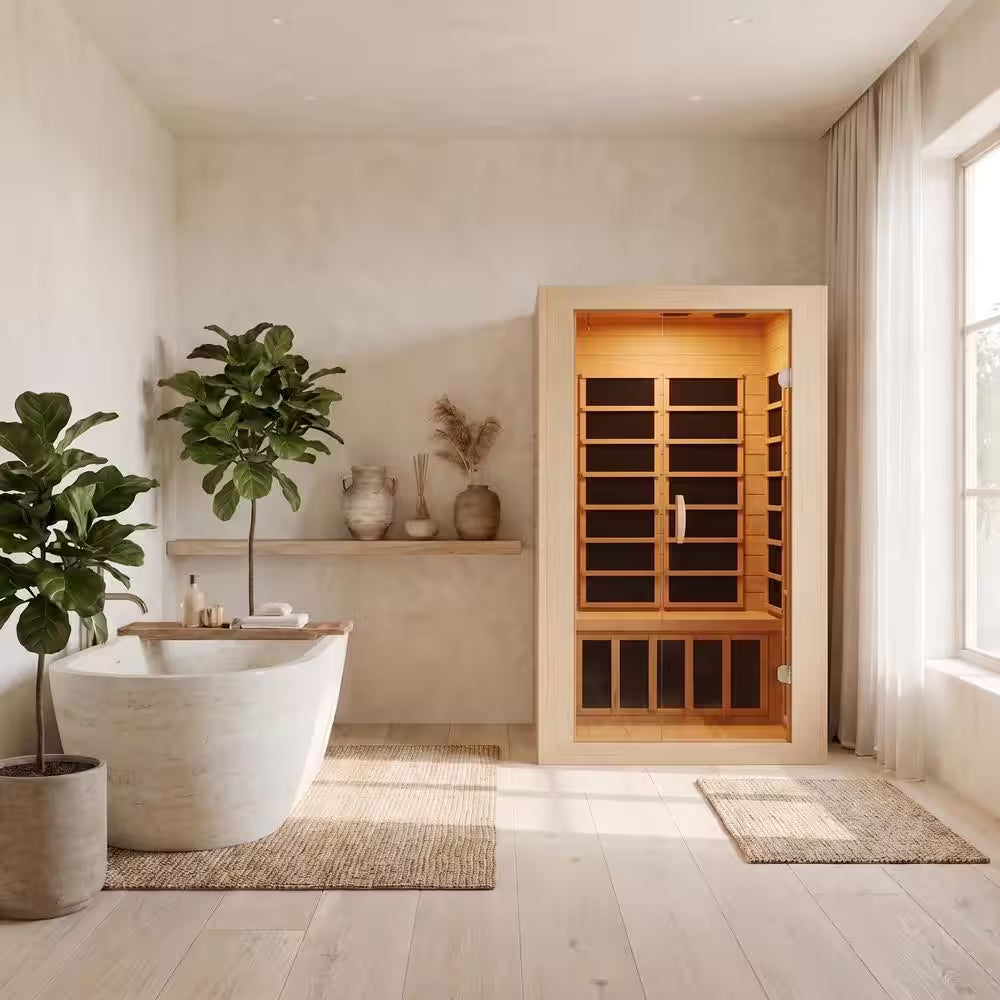 S14HD Series 2-Person Indoor Hemlock Wooden Carbon FAR Infrared Home Sauna Room with LED Touch Control Panel and Heater