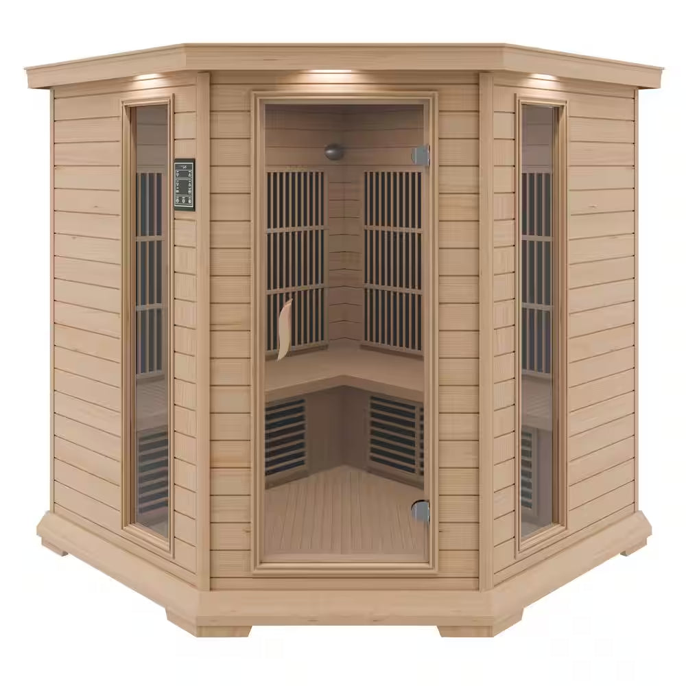 S10HD Series 5-Person Indoor Hemlock Wooden Infrared Sauna with Carbon FAR, LED Touch Control Panel