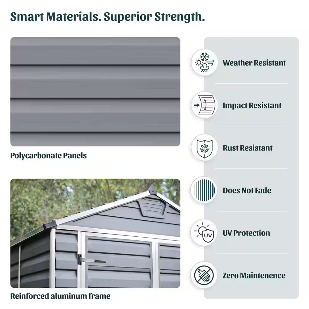 Skylight 6 Ft. W X 8 Ft. D Resin Plastic Outdoor Garden Storage Shed with Floor (45.2 Sq. Ft.) in Dark Gray Deco