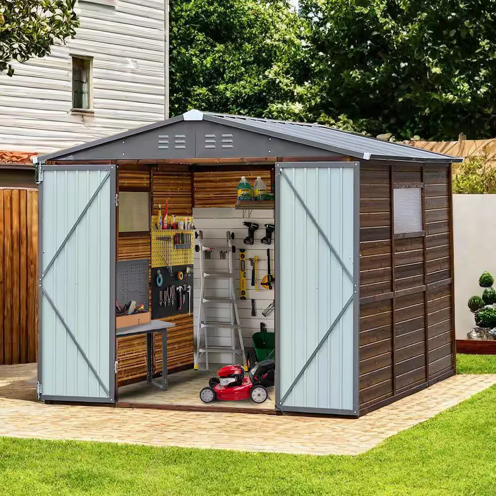 8 Ft. W X 8 Ft. D Outdoor Storage Resin Garden Shed for Backyard Outdoor (64 Sq. Ft.)