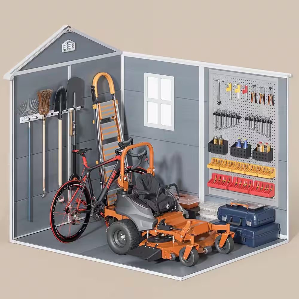 8 X 6 Ft. Gray Outdoor Storage Shed, Resin Garden Shed with Floor, Heavy-Duty, Fade-Resistant