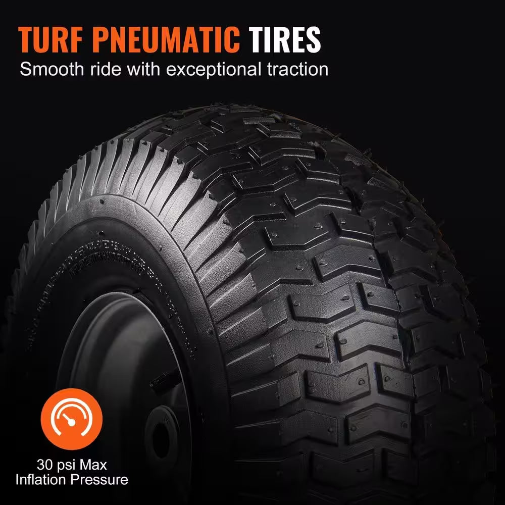 Lawn Mower Tires 15X6-6 in 2-Pack Turf Pneumatic 3 in Centered Hub 3/4 in Bushing 16 Adapters 400 Lb/Wheel