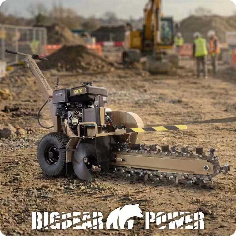 24 In. 15 HP 400 RPM Electric Start Direct Drive Gas Trencher, 27 Tungsten Carbide Cutters, 4 In. W X 24 In. D Trench
