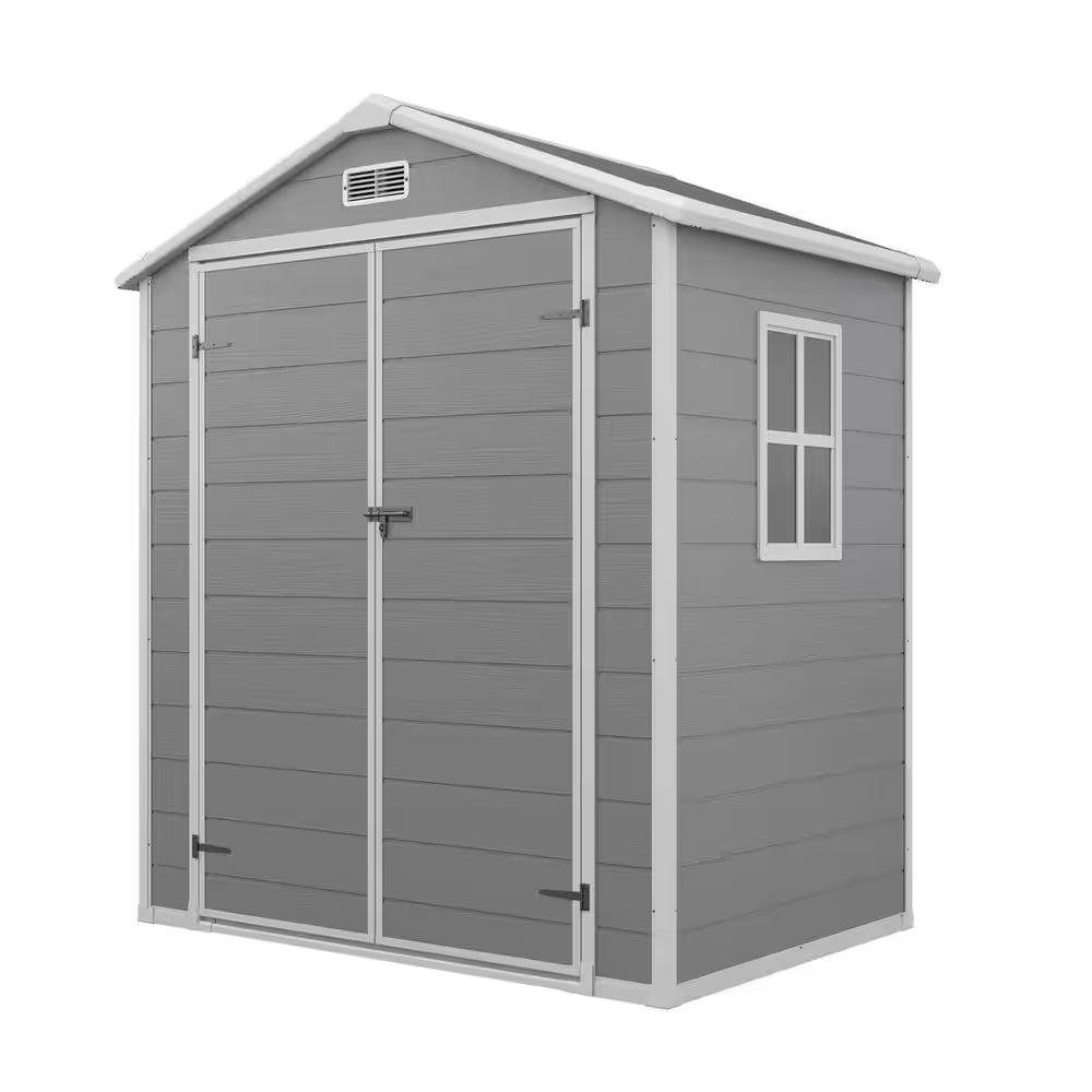 6.3 Ft. W X 4.4 Ft. D Outdoor Gray Resin Storage Plastic Shed Lockable Door and Floor (27.72 Sq. Ft.)