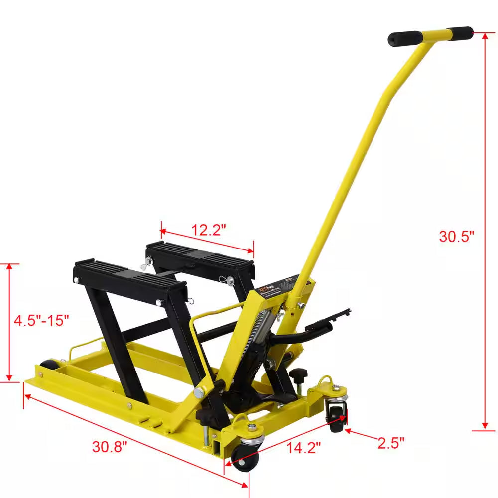 1500 Lbs Capacity Hydraulic Motorcycle Lift Jack in Yellow with Tie-Down