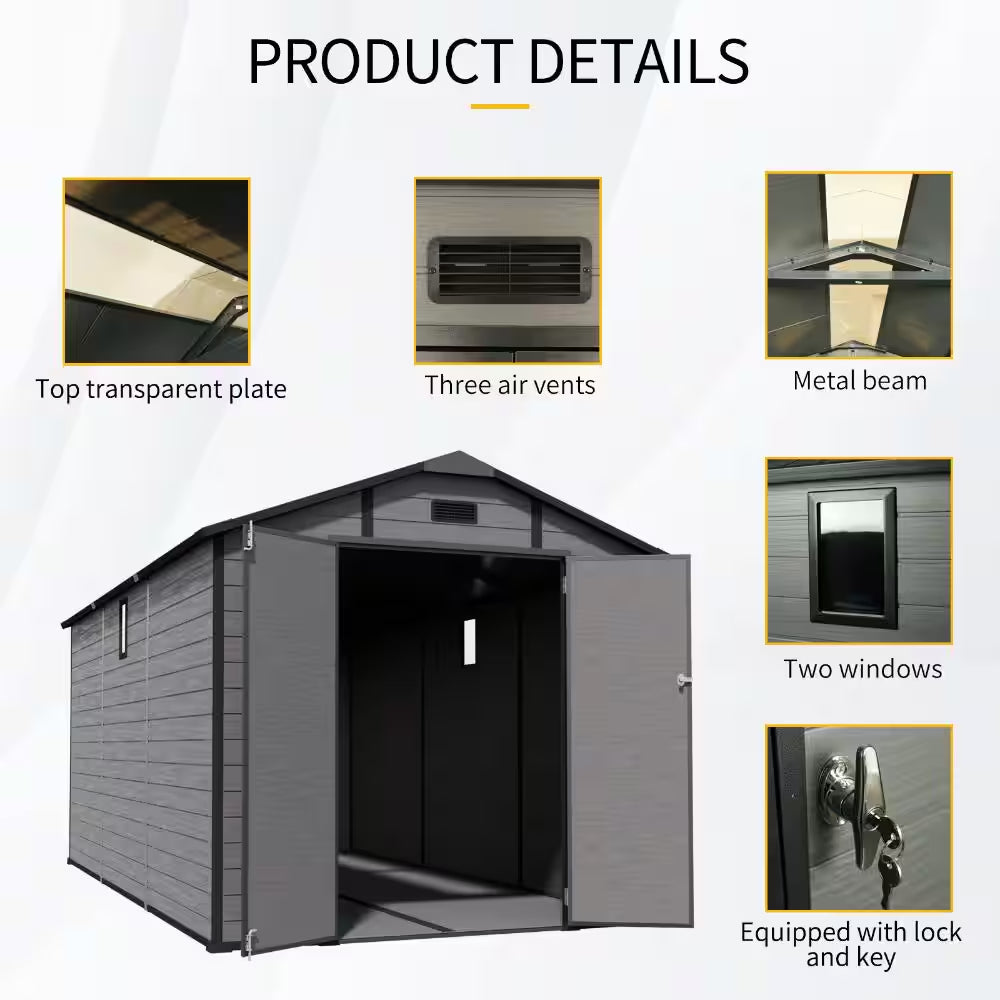 8 Ft. W X 14 Ft. D Plastic Resin Storage Shed with Floor and Windows in Dark Gray