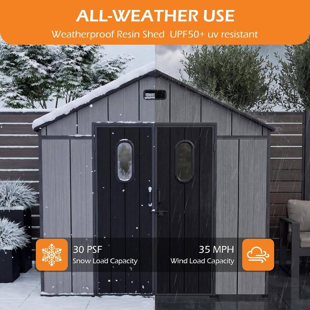 8 Ft. W X 6 Ft. D Outdoor Resin Storage Shed with Floor and 4 Windows (45 Sq. Ft.)