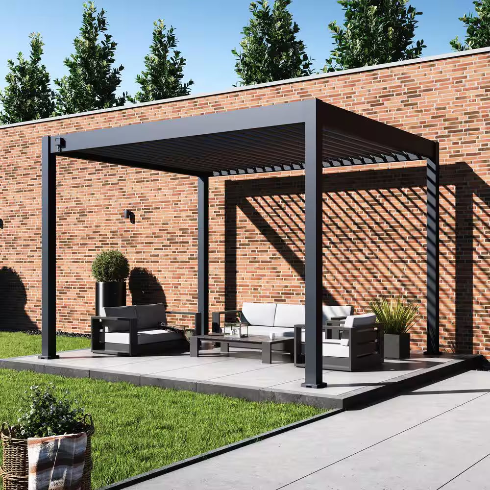 Grand Tuscan 10 Ft. X 12 Ft. Aluminum Louvered Pergola with Adjustable Roof, Slate Gray