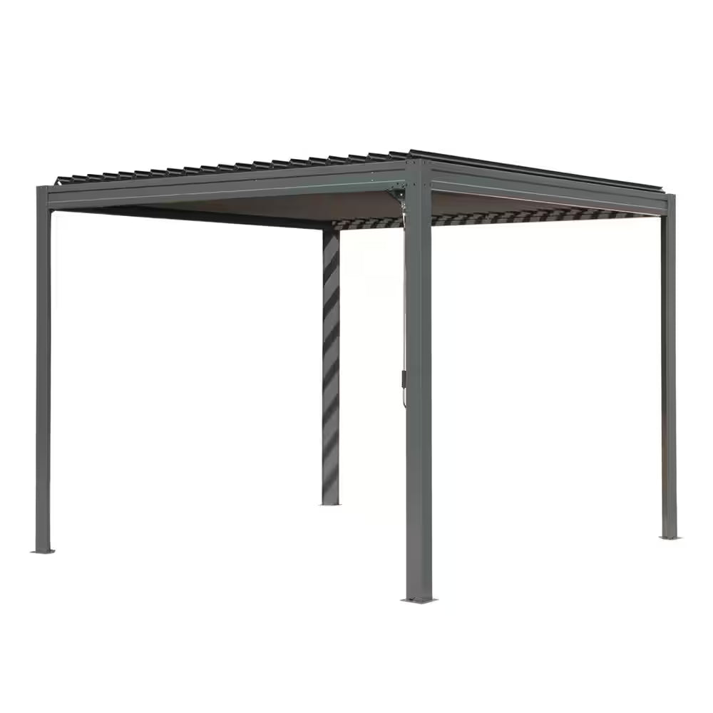 10 Ft. X 10 Ft. Gray Aluminum Metal Louvered Pergola