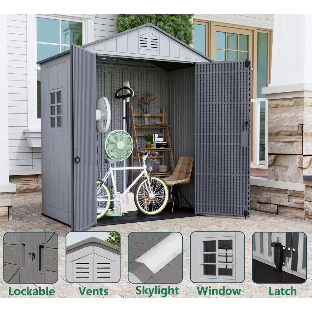 20 Sq. 6 X 4 Ft. Outdoor Resin Storage Shed, Weatherproof Durable Tool Shed, Lockable with Floor and Window