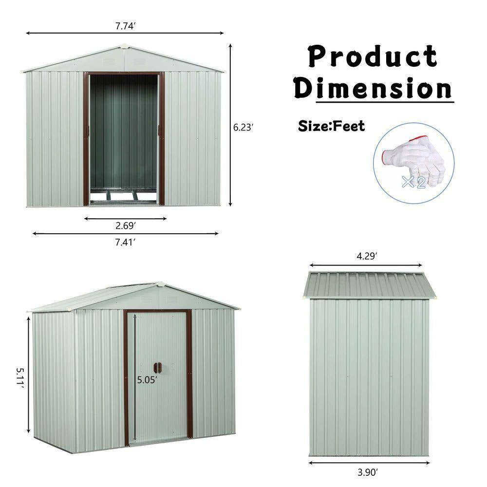 8 Ft.W X 4 Ft.D Outdoor Metal Storage Shed, Tool House with Metal Foundation for Patio, Yard, Lawn, White (30 Sq. Ft.)