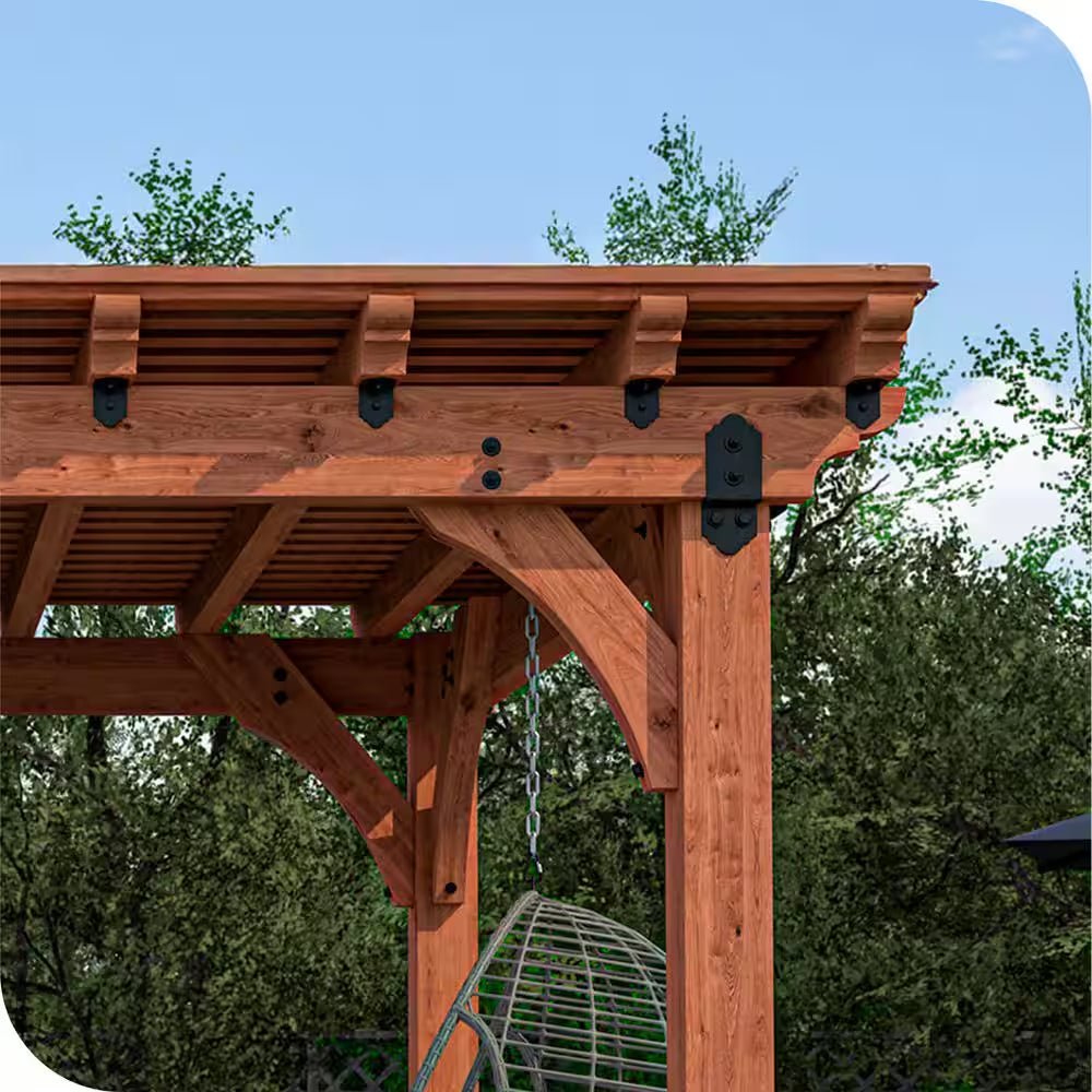 Pro Assembled Tuscan 10 Ft. X 12 Ft. Premium Timber Outdoor Patio Shade Pergola with 8 In. Solid Posts-Pro Staining