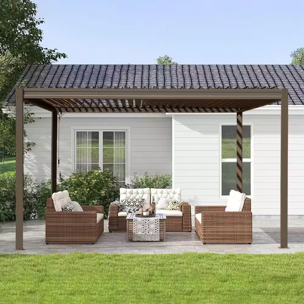 10 Ft. X 10 Ft. Brown Aluminum Metal Louvered Pergola