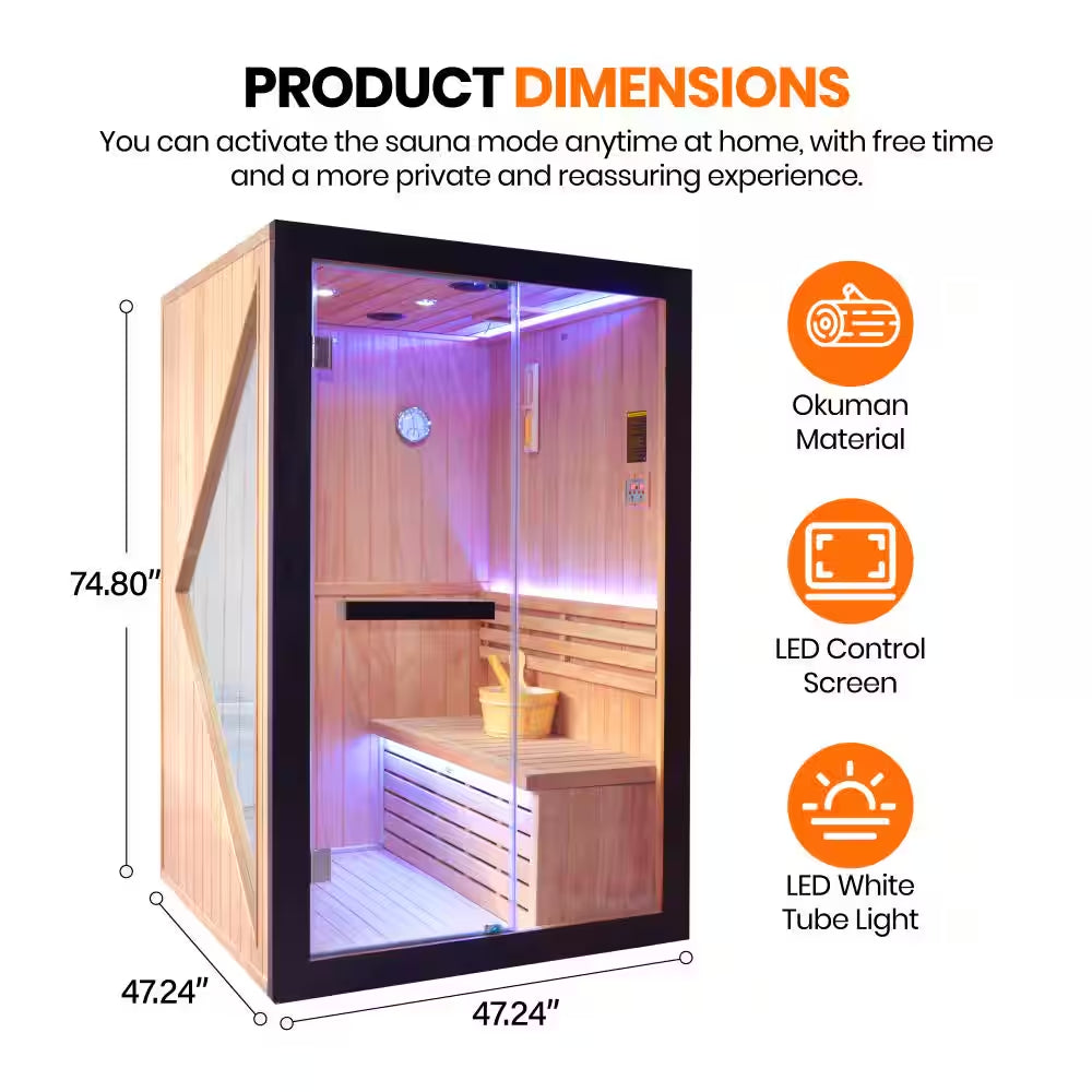2-Person Indoor African Pine Wet/Dry Sauna with Electric Sauna Heater