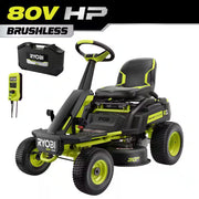 R1 80V HP Brushless Lithium Battery Cordless Electric 30 In. Riding Lawn Mower with 14 Ah Battery and Charger