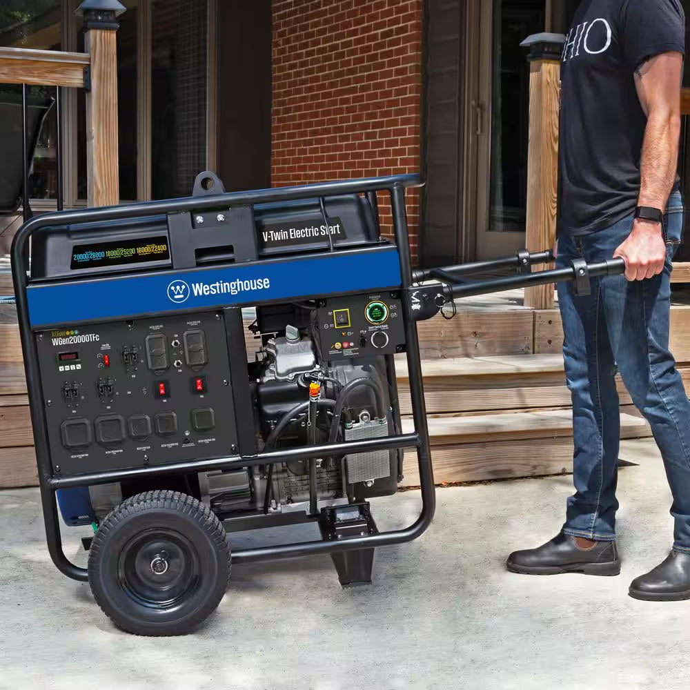 28,000/20,000-Watt Remote Electric Start Tri-Fuel Gas, Propane, Natural Gas Powered Portable Generator W/ Low THD