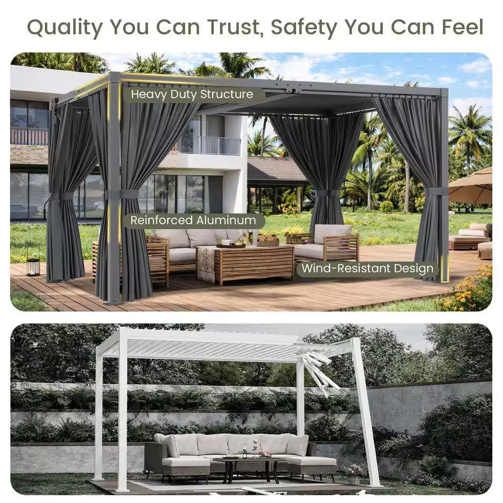 12 Ft. X 16 Ft. Gray Aluminum Louvered Pergola with Steel Roof
