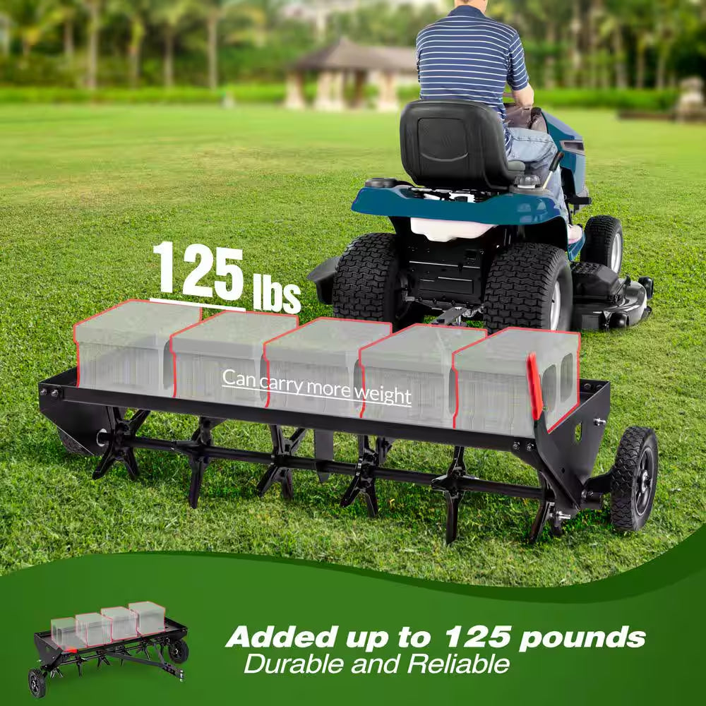 40 In. Tow-Behind Plug Aerator with Universal Hitch and 24 Coring Plugs, Tow Plug Aerator with Extra-Wide Tow Bar