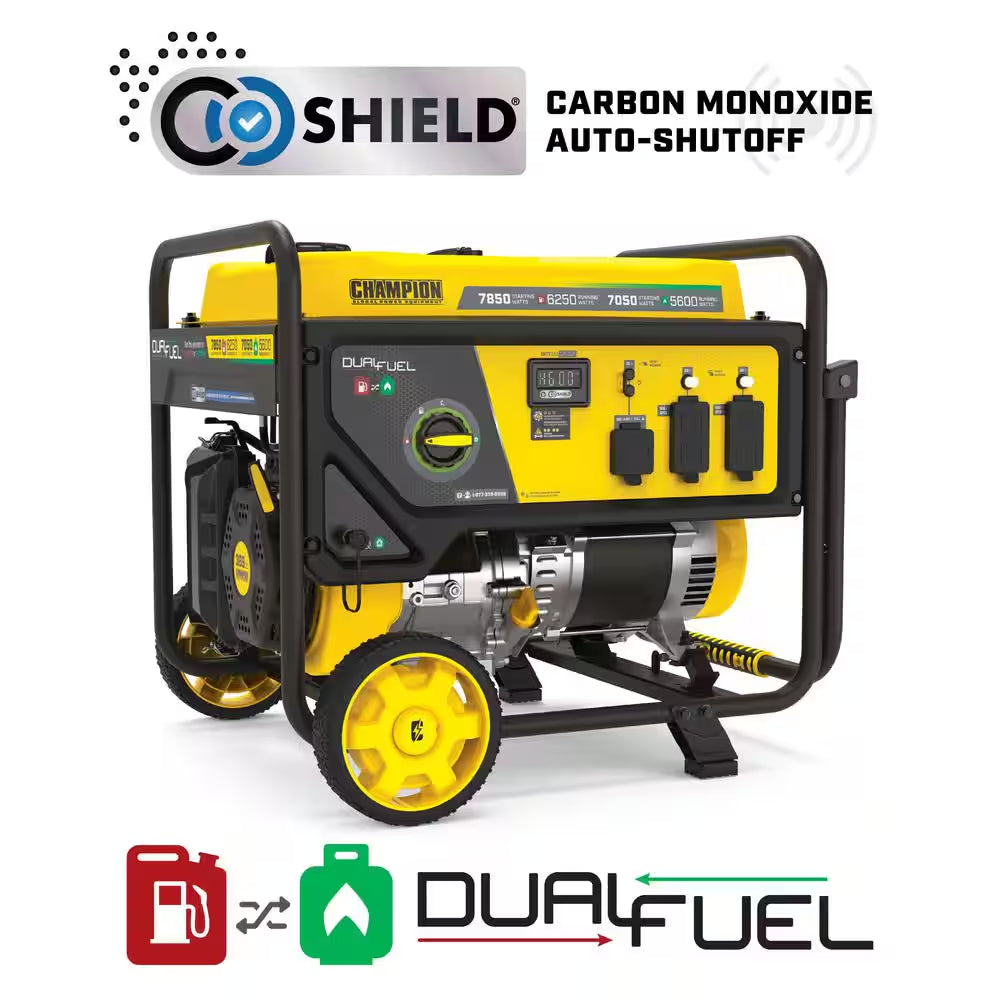 7850/6250-Watt Recoil Start Dual Fuel Portable Generator W/ Free 3-Year Warranty for Home Backup and Storm Prep