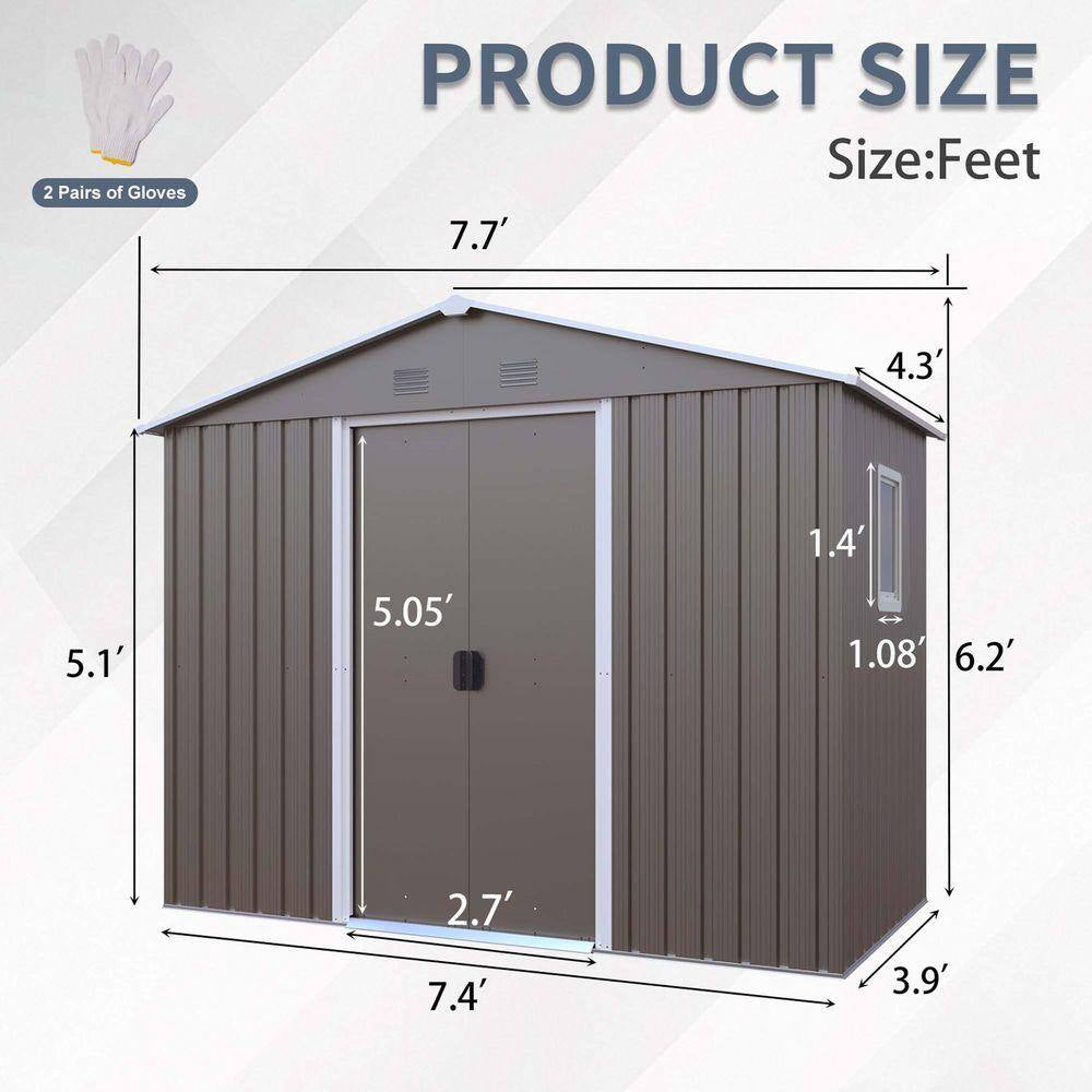 8 Ft.W X 4 Ft.D Outdoor Metal Storage Shed, Tool House with Window, Metal Foundation, Patio Yard Lawn, Gray (30 Sq. Ft.)