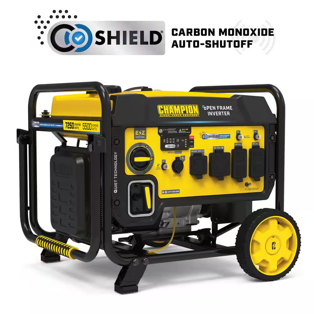 7250/5500-Watt Recoil Start Gas Open Frame Inverter Generator, Free 3-Year Warranty for RV and Home