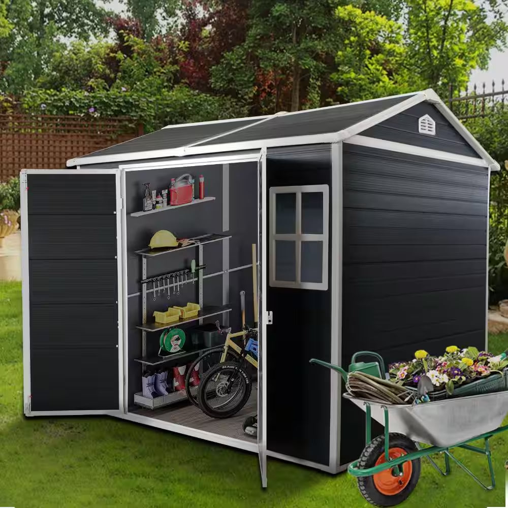 8 Ft. W X 4 Ft. D Outdoor Resin Garden Storage Shed with Floor and 2 Windows (30 Sq. Ft.)