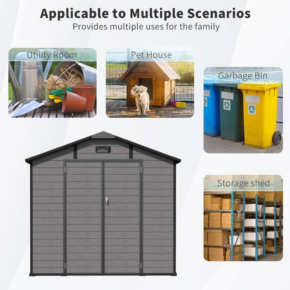 8 Ft. W X 14 Ft. D Plastic Resin Storage Shed with Floor and Windows in Dark Gray