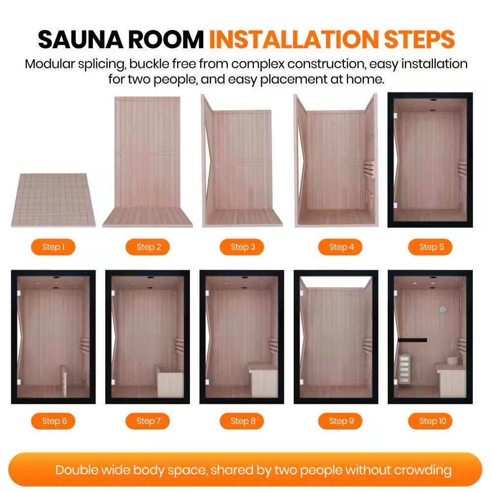 2-Person Indoor African Pine Wet/Dry Sauna with Electric Sauna Heater