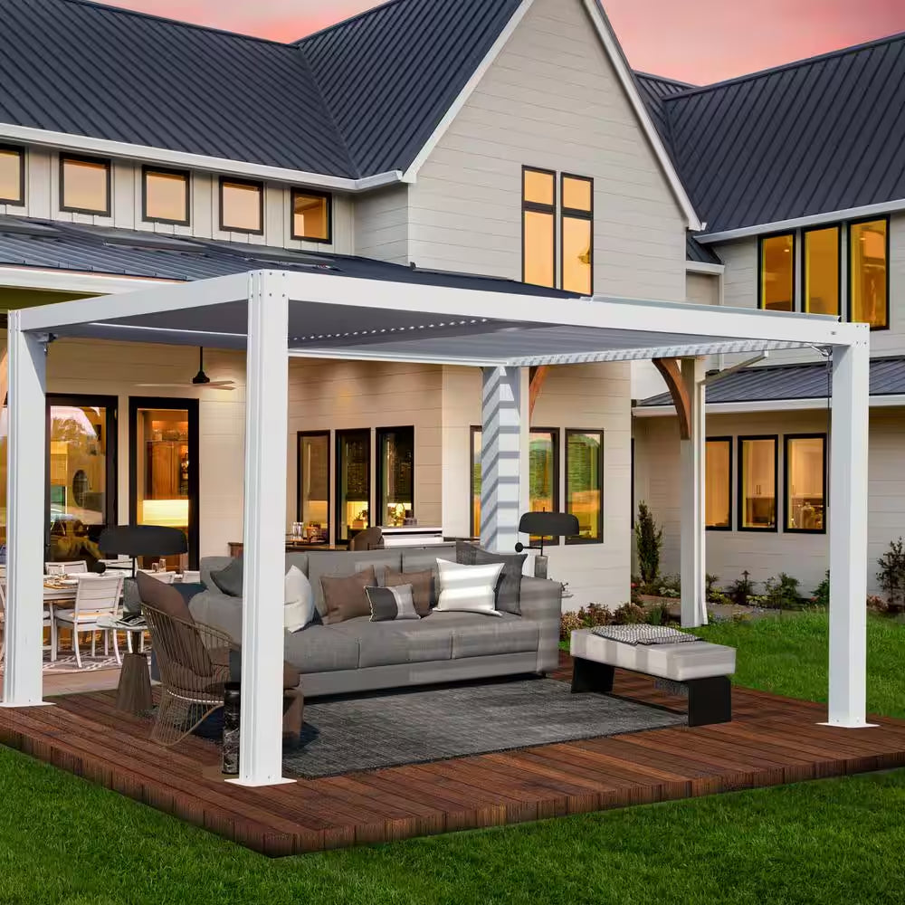 16 Ft. W X 12 Ft. D Aluminum Pergola with Two Adjustable Roof