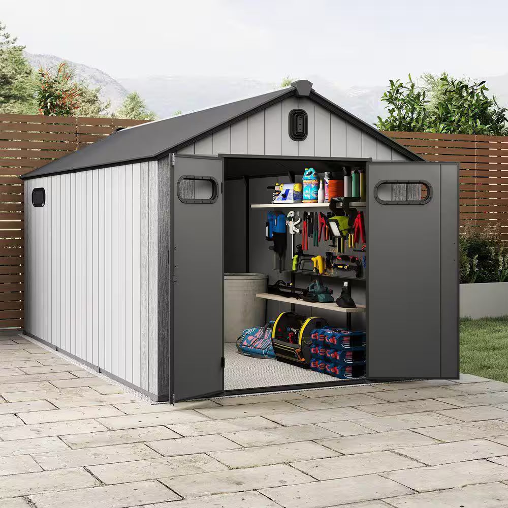8 Ft. W X 16 Ft. D Resin Garden Outdoor Storage Shed with Carpet for Tools, Lawn Mower, Patio, Backyard 128 Sq. Ft.