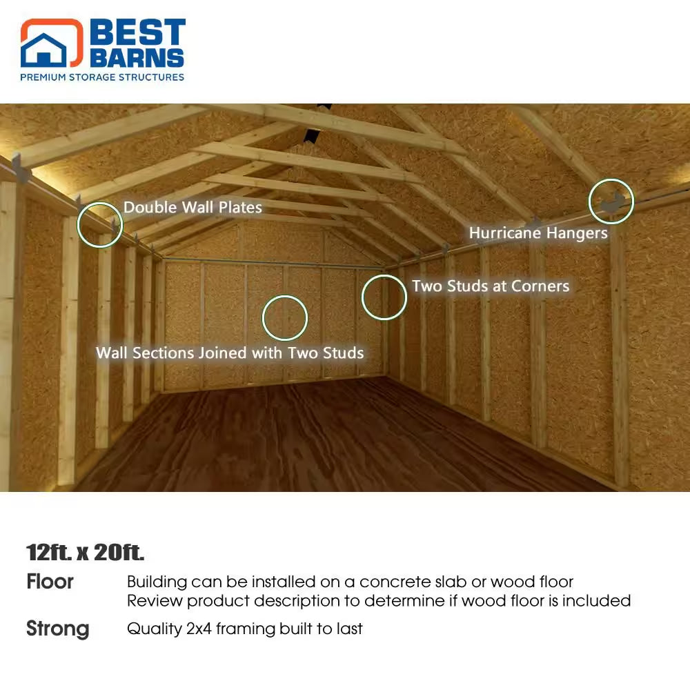 Shedquarters 12 Ft. X 20 Ft. Wood Storage Shed Kit Featuring Tons of Space (240 Sq. Ft.)
