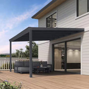 12 Ft. X 14 Ft. Gray Wall-Mounted Outdoor Pergola Aluminum Lean to Gazebo with PC Canopy and In-Built Gutter System